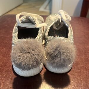 Silver sequined bunny sneakers with white laces
